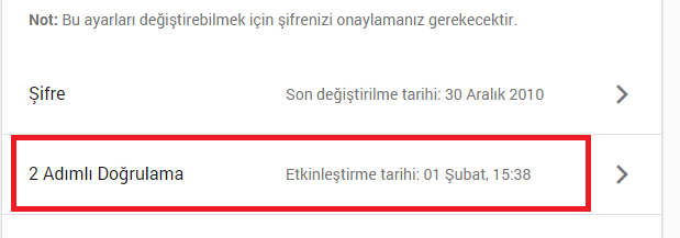 google iki adımlı doğrulama